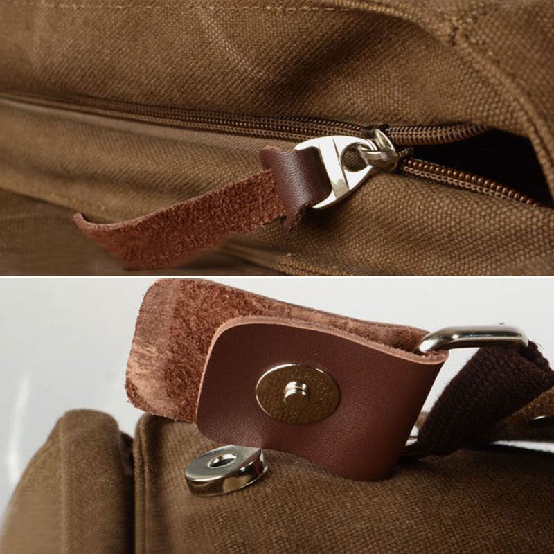 Herr Dubbel Framficka Med Stor Kapacitet Crossbody-väska Retro Canvas Horisontell Enfärgad Stöldskyddsaxelväska