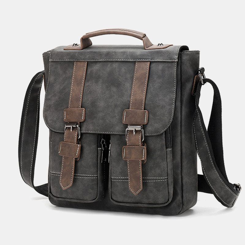 Herr Pu-läder Med Flera Fickor Vintage Casual Vattentät Crossbody-väskor Som Andas Axelväskor