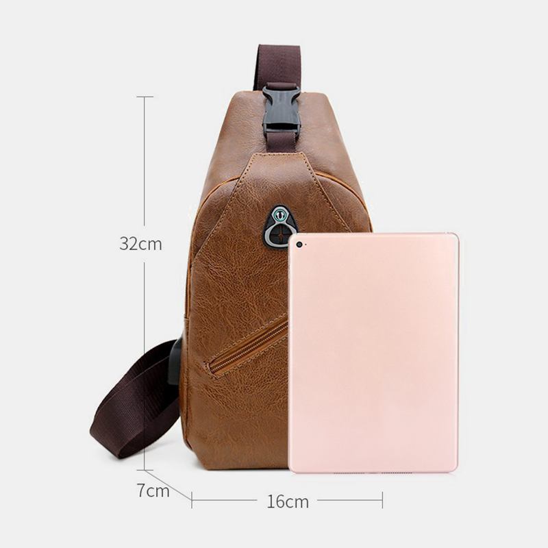 Herr Pu-läder Retro Business Bröstväska Med Usb-laddning Ungdomsläder Axelväska Cross Body Bag