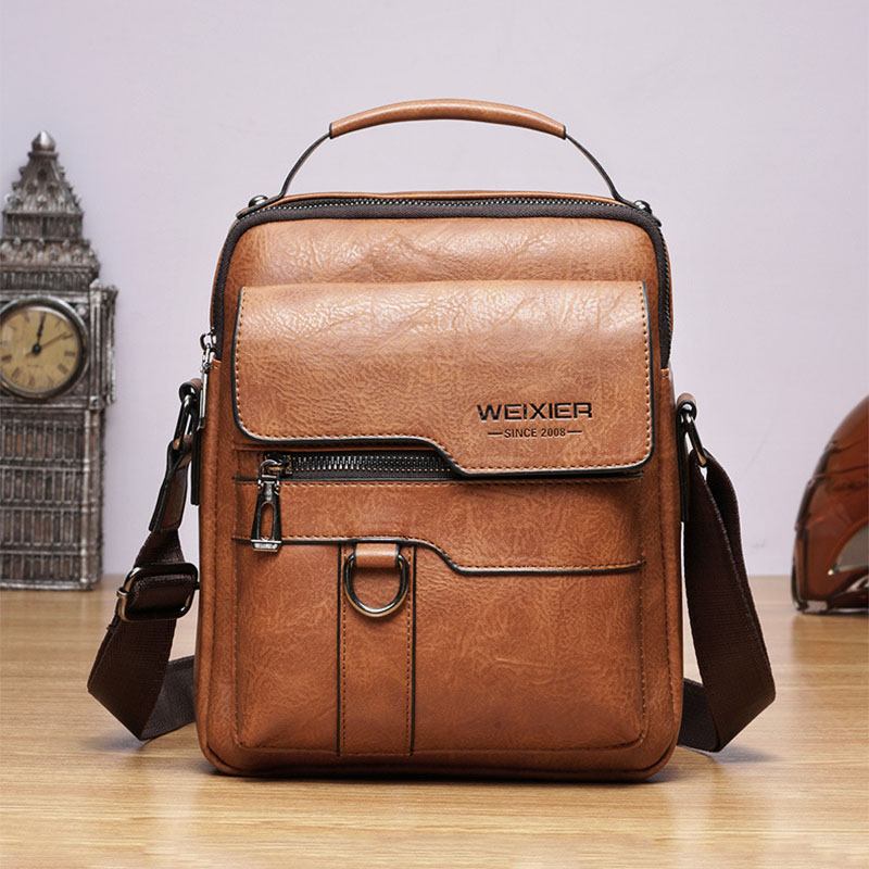 Herr Pu-läder Retro Business Stor Kapacitet Multi-pocket Enfärgad Axelväska Crossbody-väska