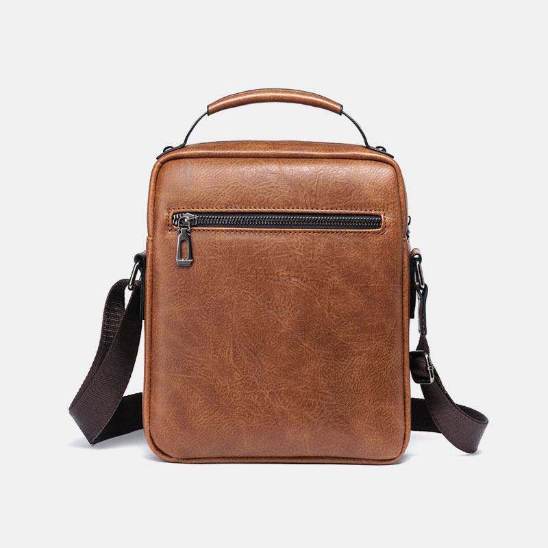 Herr Pu-läder Retro Business Stor Kapacitet Multi-pocket Enfärgad Axelväska Crossbody-väska