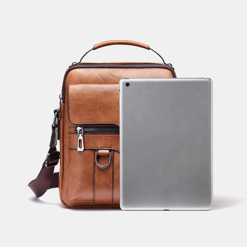 Herr Pu-läder Retro Business Stor Kapacitet Multi-pocket Enfärgad Axelväska Crossbody-väska