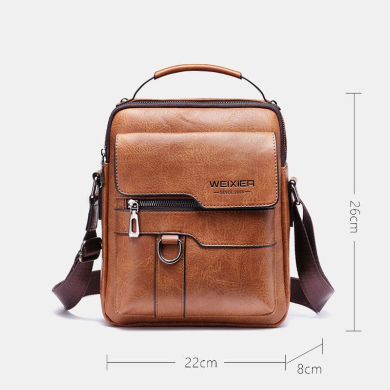 Herr Pu-läder Retro Business Stor Kapacitet Multi-pocket Enfärgad Axelväska Crossbody-väska