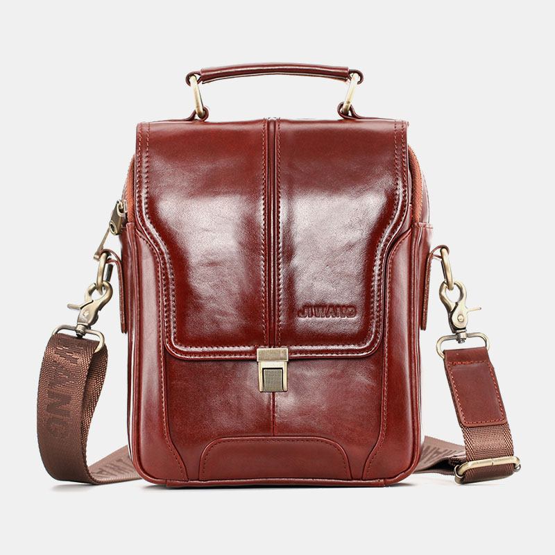 Herr Vintage Kohud Dubbel Blixtlåsficka Med Stor Kapacitet Crossbody-väska Outdoor Travel Multifunktionsaxelväska