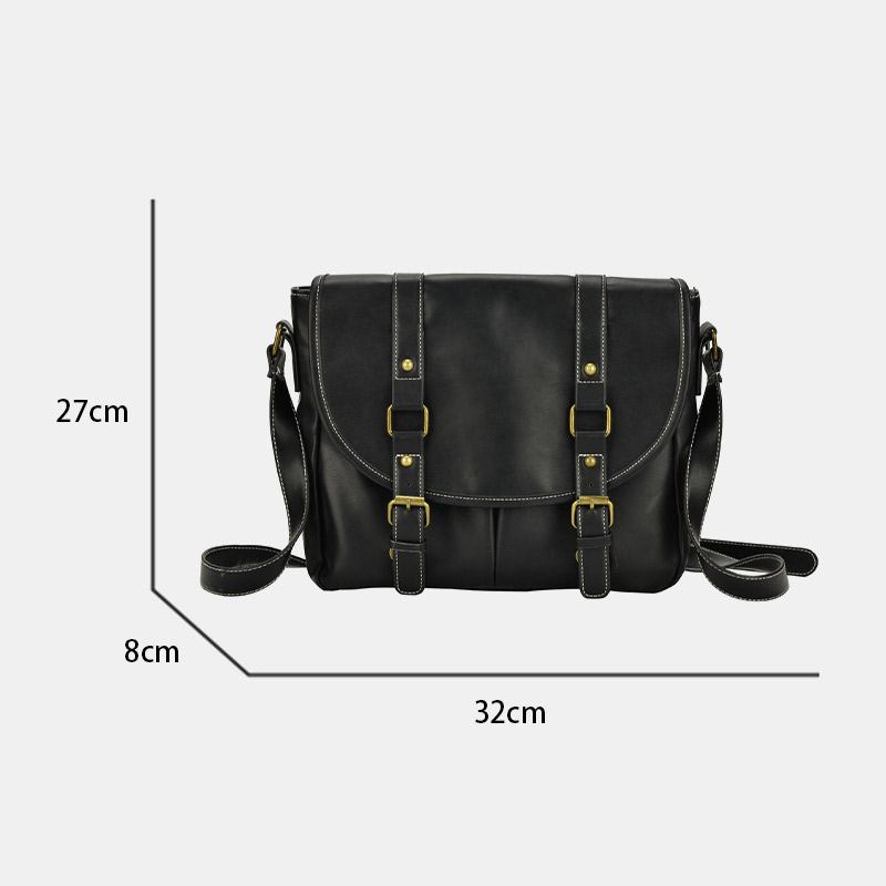 Herr Vintage Large Capacity Multi-pocket Pu Läder Lärarväska Crossbody Bag Kort Axelväska