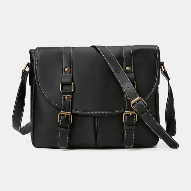 Herr Vintage Large Capacity Multi-pocket Pu Läder Lärarväska Crossbody Bag Kort Axelväska