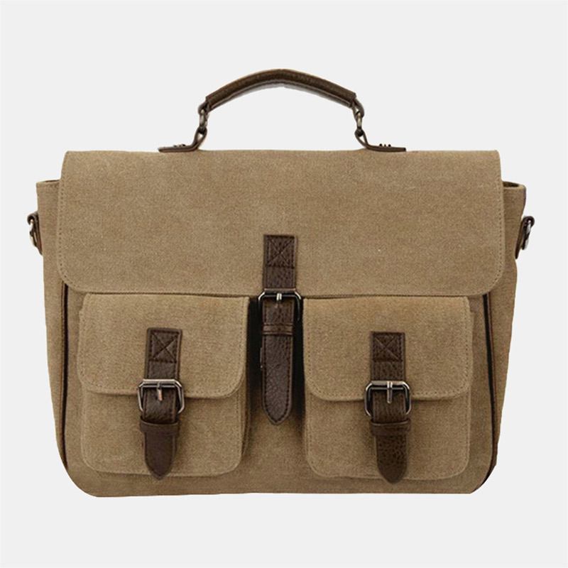 Herr Vintage Rub Färg Slitstark Multi-fickor Canvas Portfölj Crossbody Axelväska