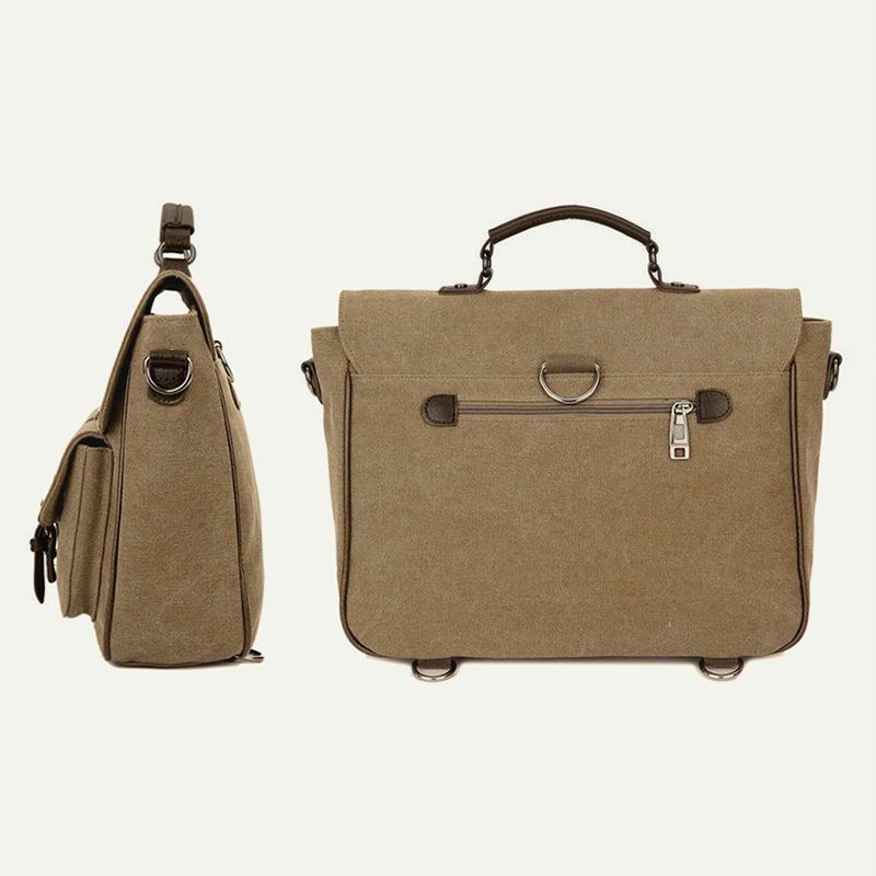 Herr Vintage Rub Färg Slitstark Multi-fickor Canvas Portfölj Crossbody Axelväska