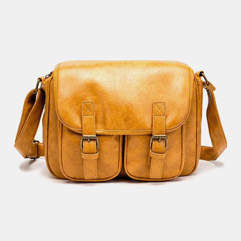 Herr Vintage Vattentät Multi-pockets Flap-over Faux Läder Crossbody Bag