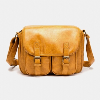 Herr Vintage Vattentät Multi-pockets Flap-over Faux Läder Crossbody Bag