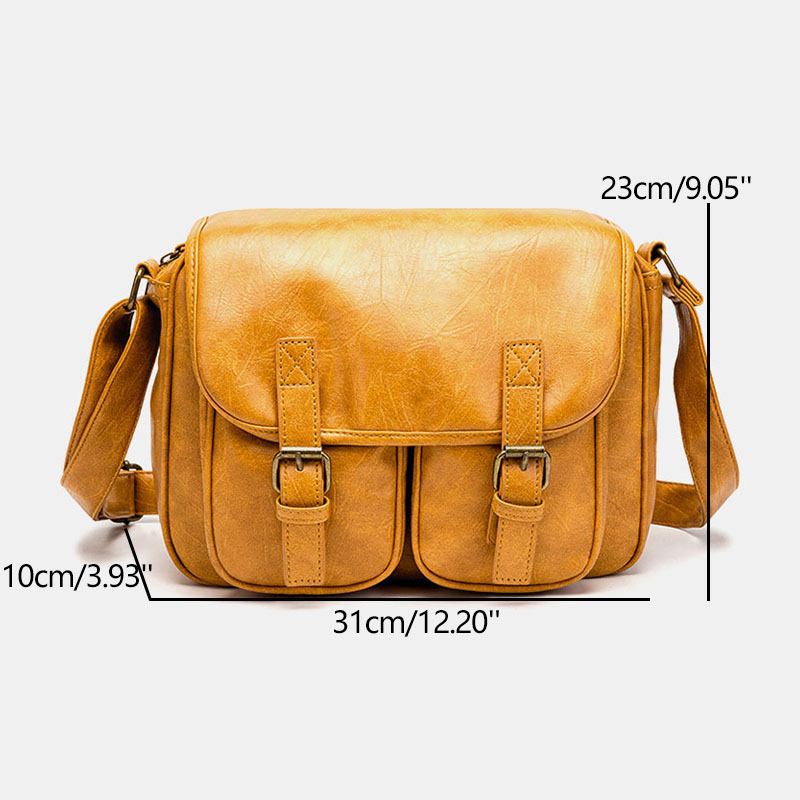 Herr Vintage Vattentät Multi-pockets Flap-over Faux Läder Crossbody Bag