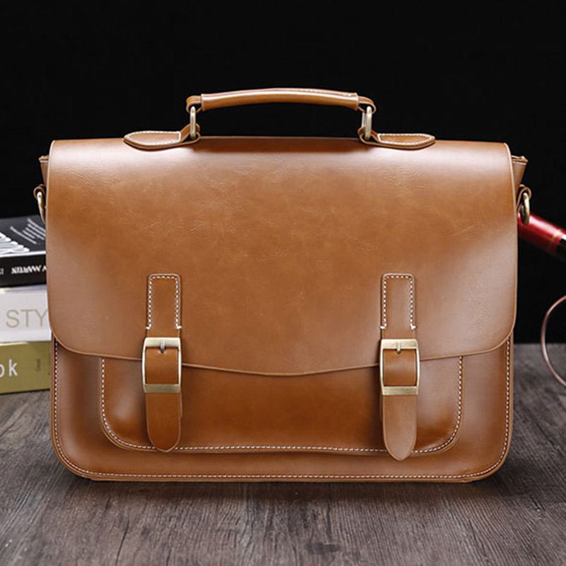 Herr Vintage Vattentät Slitstark Faux Laether Business Portfölj Crossbody Axelväska