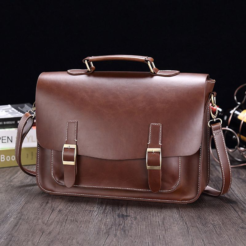 Herr Vintage Vattentät Slitstark Faux Laether Business Portfölj Crossbody Axelväska