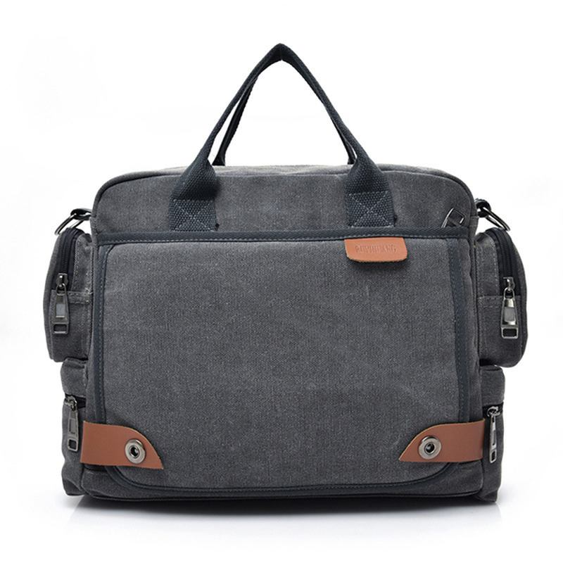 Herrkvalitet Canvas Casual Business Stor Kapacitet Funktionell Handväska Crossbody-väska