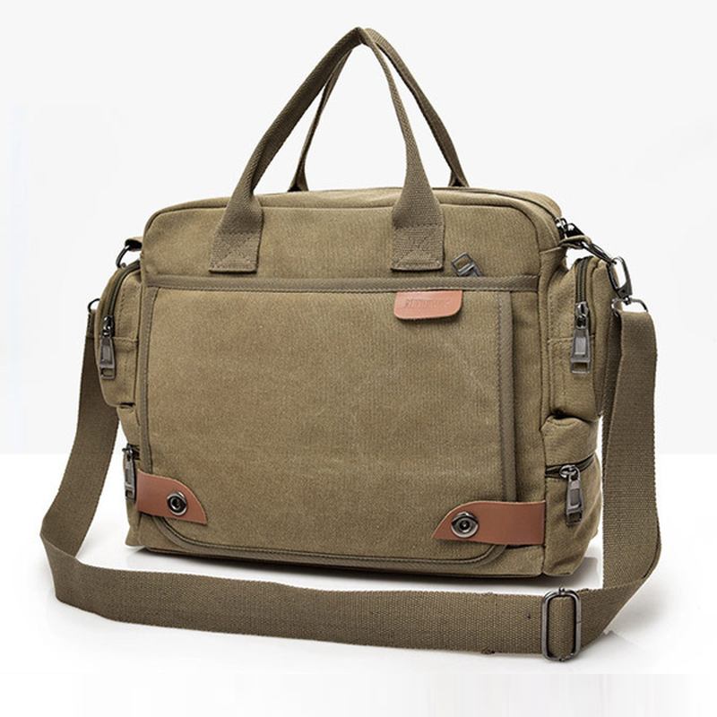 Herrkvalitet Canvas Casual Business Stor Kapacitet Funktionell Handväska Crossbody-väska