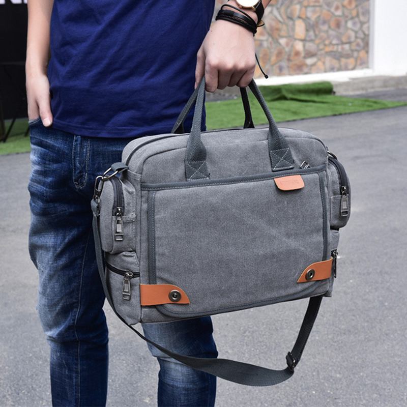 Herrkvalitet Canvas Casual Business Stor Kapacitet Funktionell Handväska Crossbody-väska