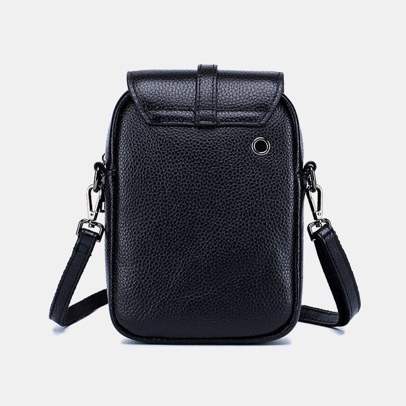 Kvinnor Äkta Läder Casual Retro Flerlagers Hörlurshål 6.5 Tums Telefonväska Crossbody-väska