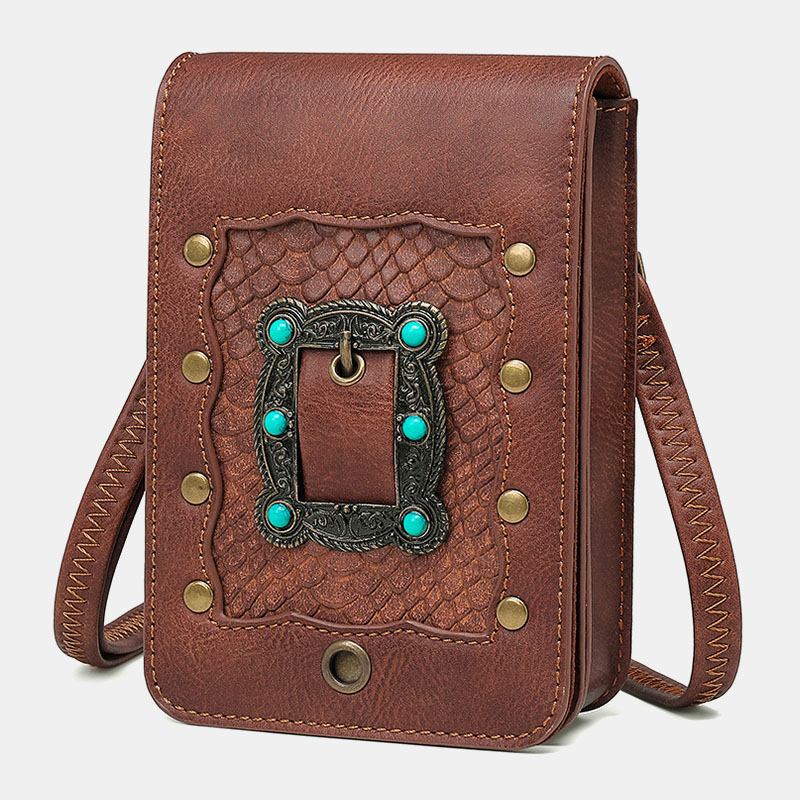 Kvinnor Avtagbar Axelrem Hårdvara Nit Dekor Ormmönster Flik Magnetlås Design Crossbody-väska Midjeväska