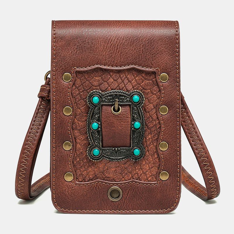 Kvinnor Avtagbar Axelrem Hårdvara Nit Dekor Ormmönster Flik Magnetlås Design Crossbody-väska Midjeväska