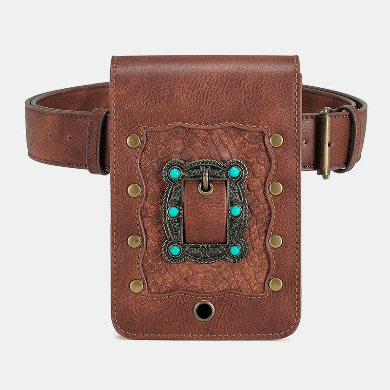 Kvinnor Avtagbar Axelrem Hårdvara Nit Dekor Ormmönster Flik Magnetlås Design Crossbody-väska Midjeväska