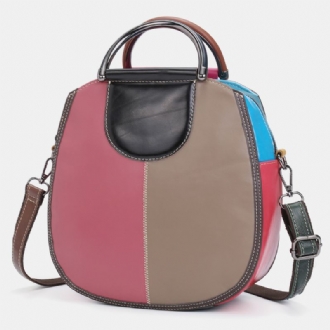 Kvinnor Circle Äkta Läderväska Patchwork Crossbody-väska Handväska Axelväska