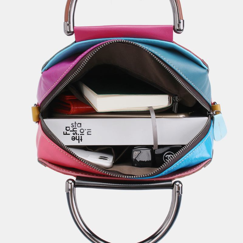 Kvinnor Circle Äkta Läderväska Patchwork Crossbody-väska Handväska Axelväska