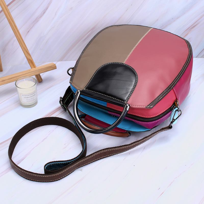 Kvinnor Circle Äkta Läderväska Patchwork Crossbody-väska Handväska Axelväska