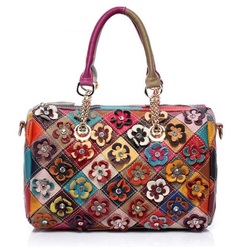 Kvinnor Elegant Blommor Patchwork Crossbody Bag Handväska