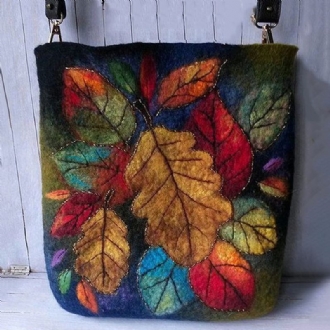 Kvinnor Färgglada Leaf Diy Lamm Hårväska Crossbody Bag Axelväska