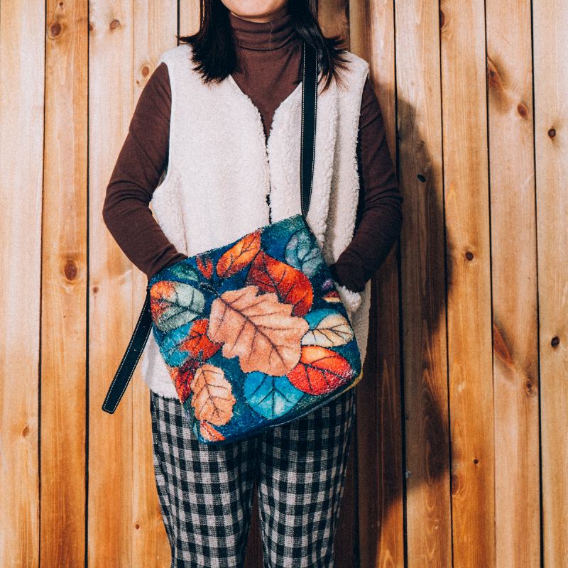 Kvinnor Färgglada Leaf Diy Lamm Hårväska Crossbody Bag Axelväska