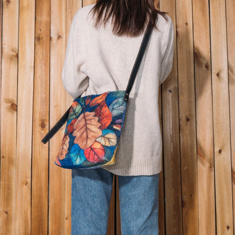 Kvinnor Färgglada Leaf Diy Lamm Hårväska Crossbody Bag Axelväska