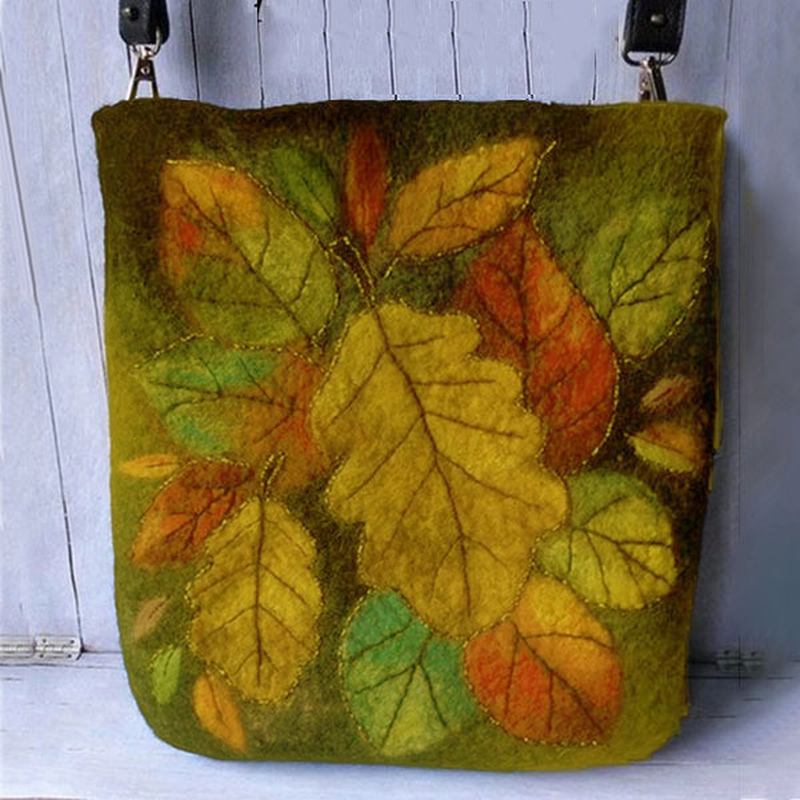 Kvinnor Färgglada Leaf Diy Lamm Hårväska Crossbody Bag Axelväska