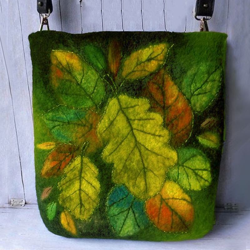 Kvinnor Färgglada Leaf Diy Lamm Hårväska Crossbody Bag Axelväska