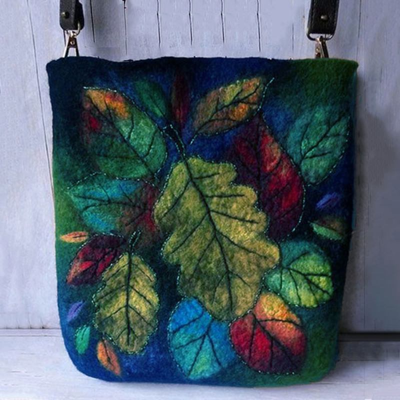 Kvinnor Färgglada Leaf Diy Lamm Hårväska Crossbody Bag Axelväska