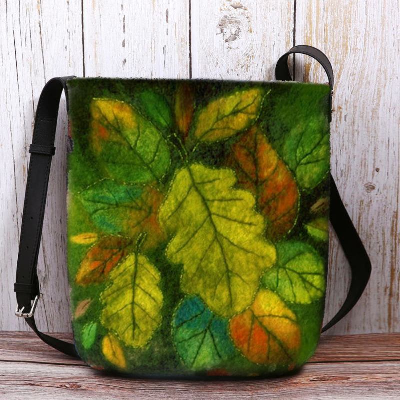 Kvinnor Färgglada Leaf Diy Lamm Hårväska Crossbody Bag Axelväska