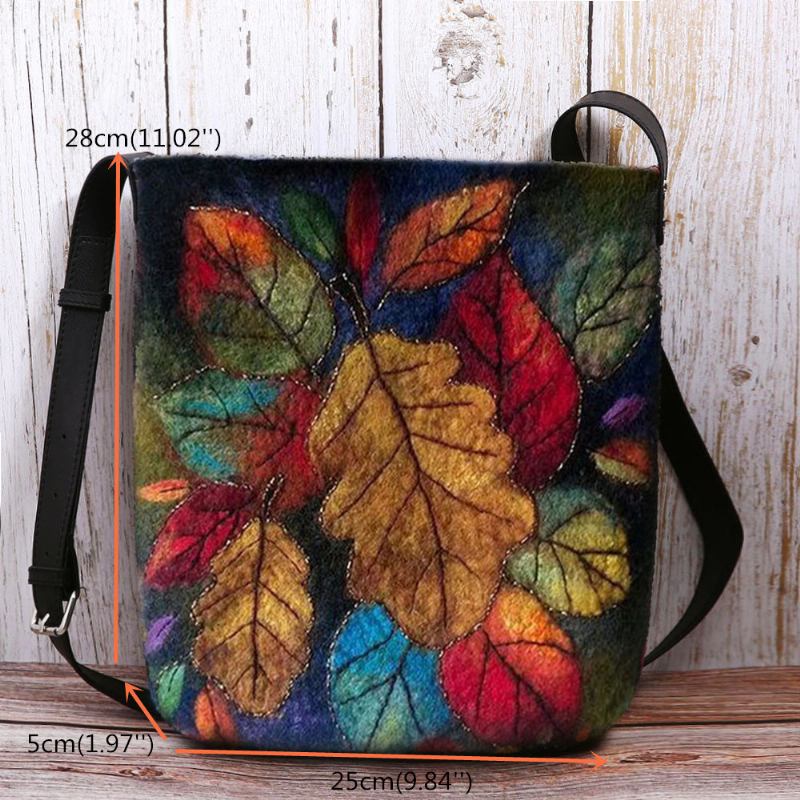 Kvinnor Färgglada Leaf Diy Lamm Hårväska Crossbody Bag Axelväska