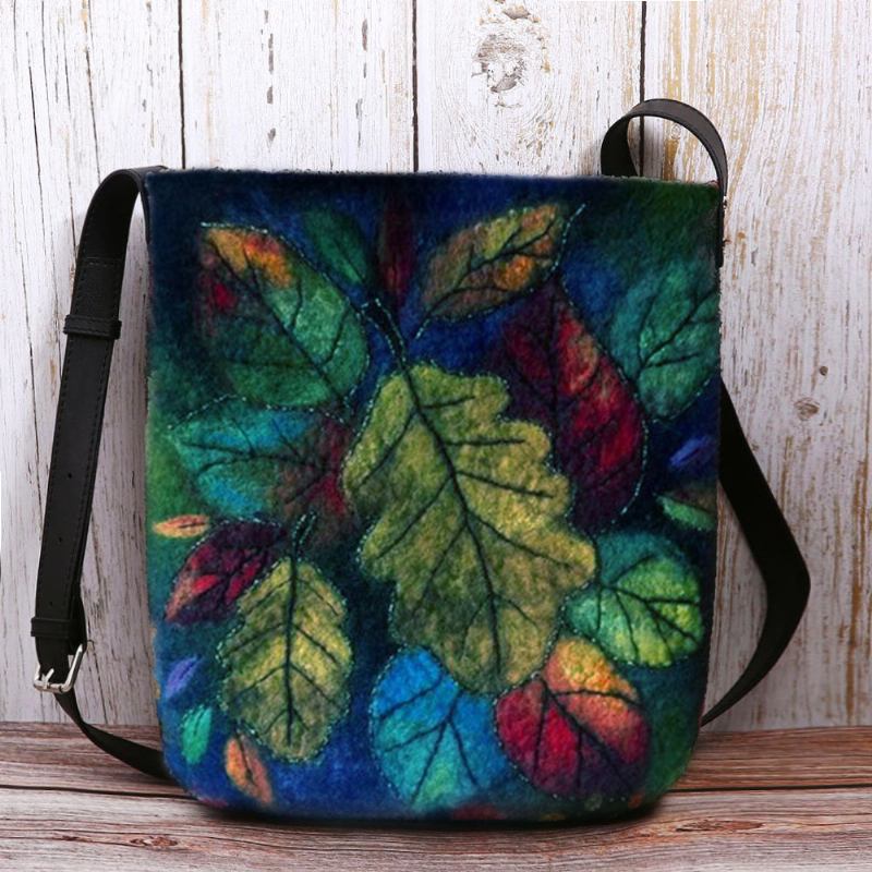 Kvinnor Färgglada Leaf Diy Lamm Hårväska Crossbody Bag Axelväska