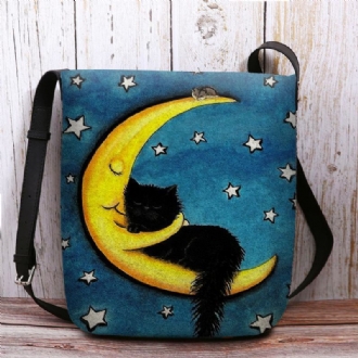 Kvinnor Filt Katt Moon Starry Sky Mönstertryck Crossbody Bag Axelväska