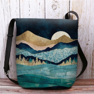 Kvinnor Filt Mountain Treetop Landscape Med Tryck Bag Crossbody Bag Axelväska