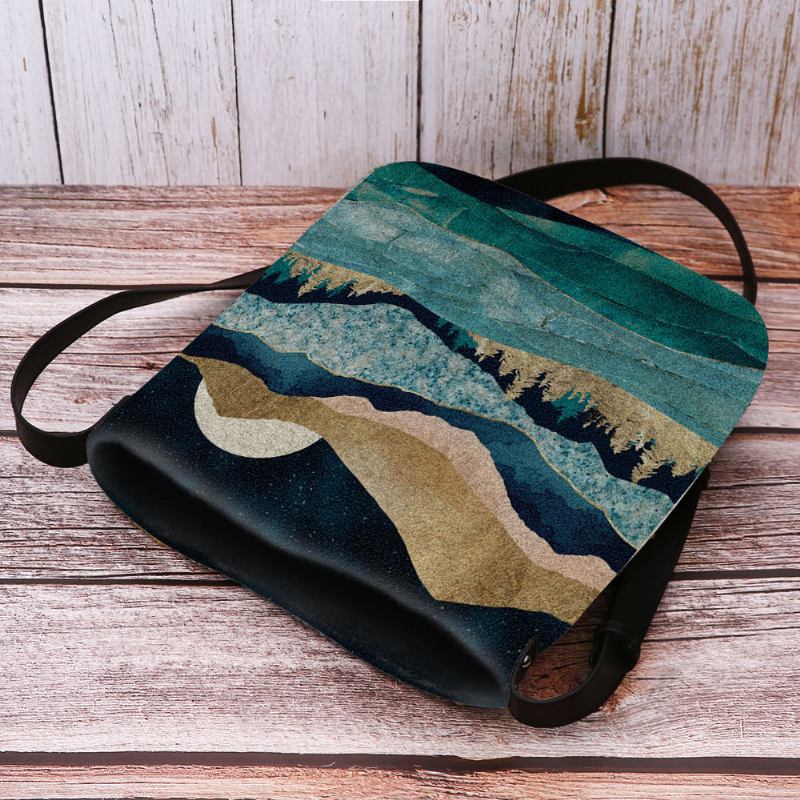 Kvinnor Filt Mountain Treetop Landscape Med Tryck Bag Crossbody Bag Axelväska