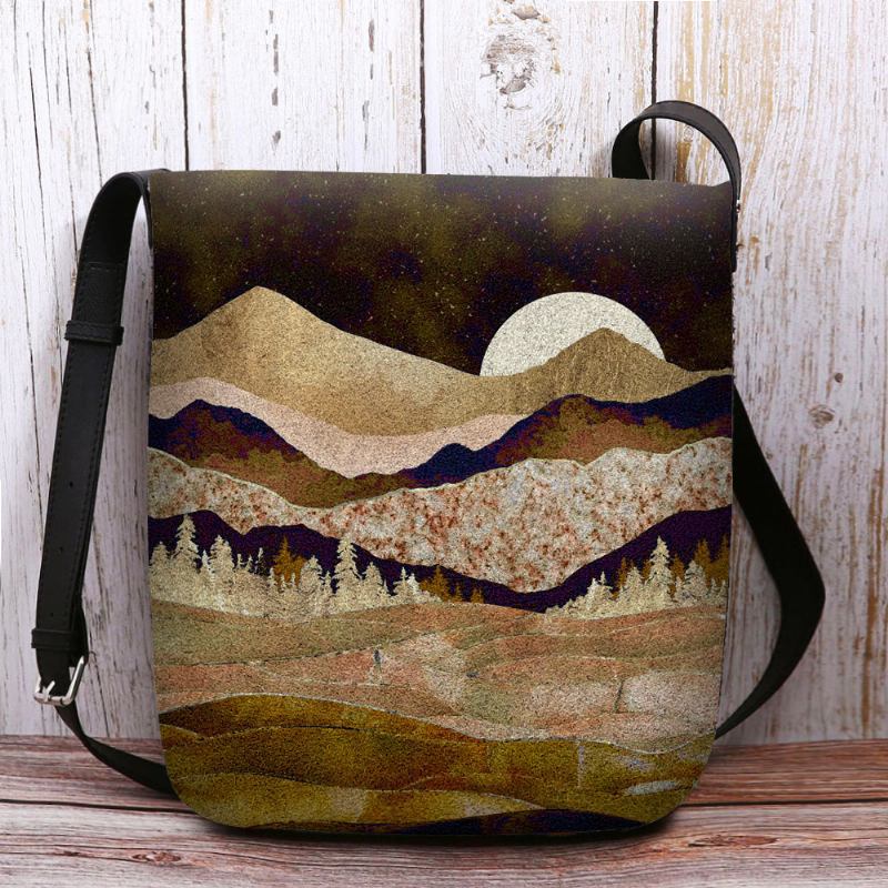 Kvinnor Filt Mountain Treetop Landscape Med Tryck Bag Crossbody Bag Axelväska