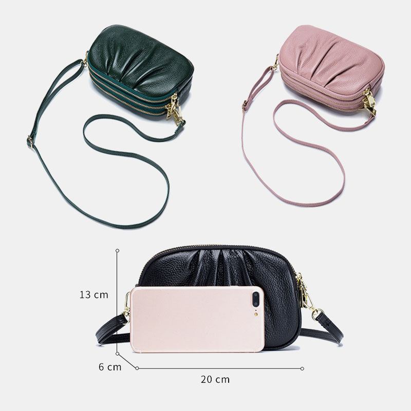 Kvinnor I Äkta Läder 3 Dragkedja Fickor Vik Design Crossbody Bag