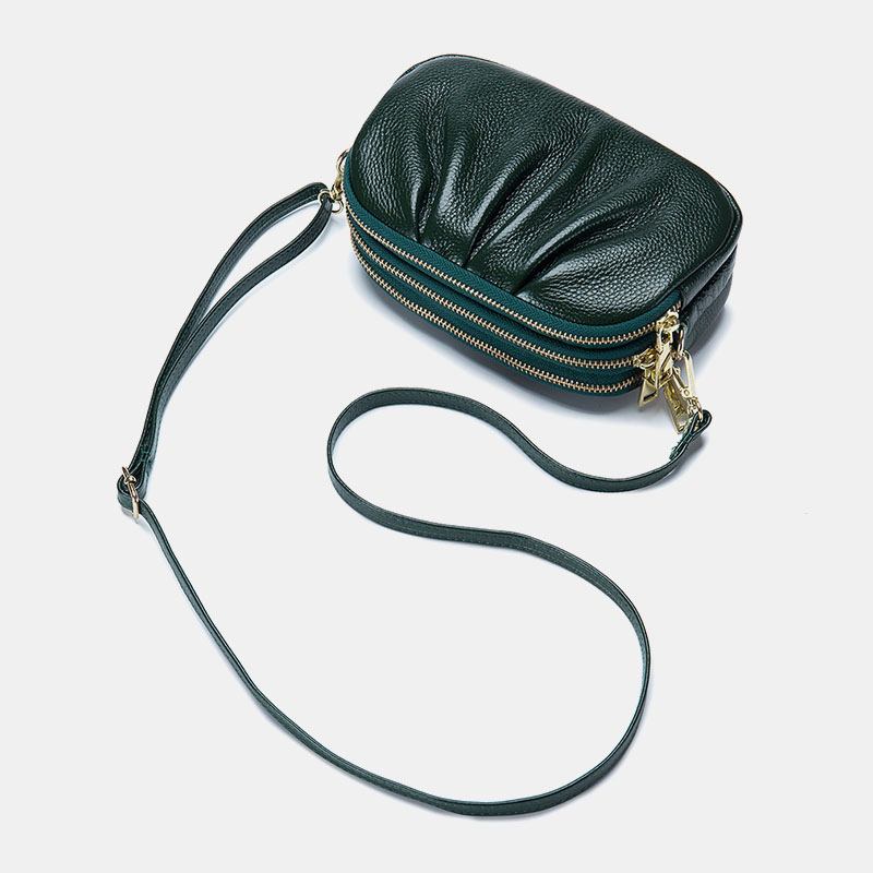 Kvinnor I Äkta Läder 3 Dragkedja Fickor Vik Design Crossbody Bag