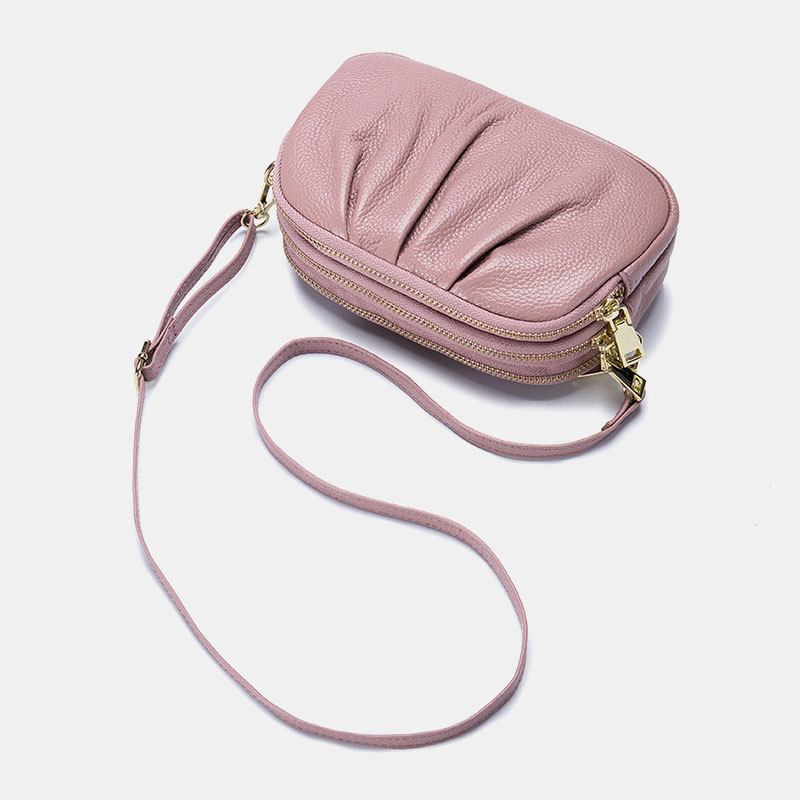 Kvinnor I Äkta Läder 3 Dragkedja Fickor Vik Design Crossbody Bag