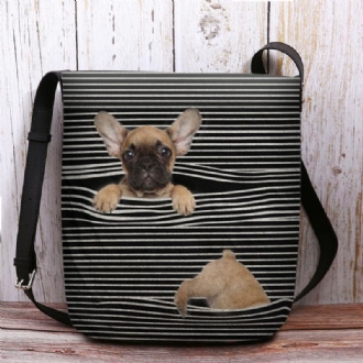 Kvinnor Kände Casual Stripe Söt 3d Dog Med Tryck Pattern Crossbody Bag Axelväska