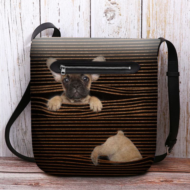 Kvinnor Kände Casual Stripe Söt 3d Dog Med Tryck Pattern Crossbody Bag Axelväska