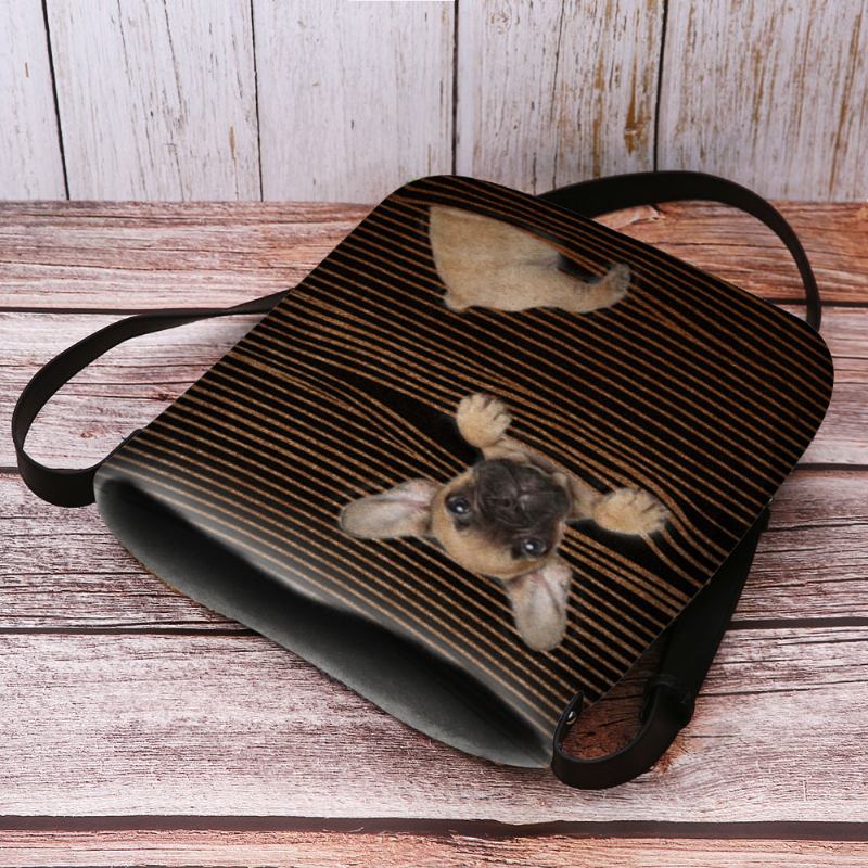 Kvinnor Kände Casual Stripe Söt 3d Dog Med Tryck Pattern Crossbody Bag Axelväska