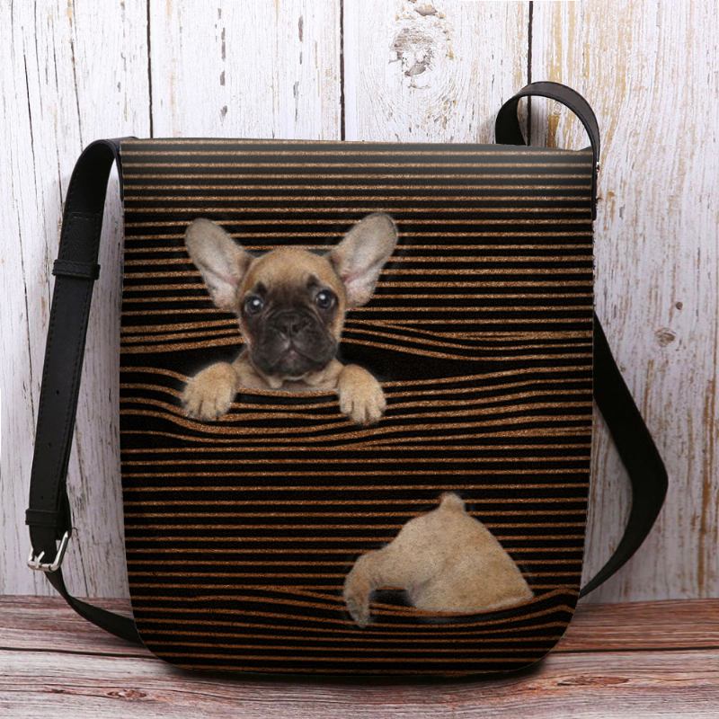 Kvinnor Kände Casual Stripe Söt 3d Dog Med Tryck Pattern Crossbody Bag Axelväska