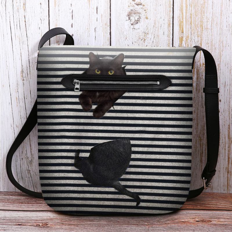 Kvinnor Kände Sig Söt Casual 3d Cartoon Katt Stripes Pattern Crossbody Bag Axelväska