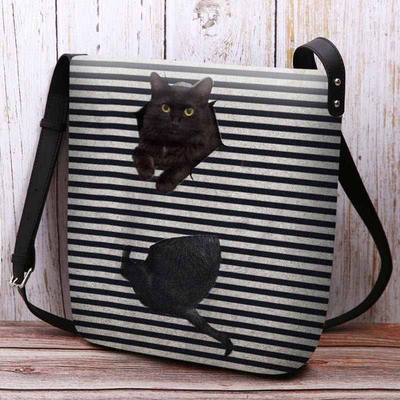 Kvinnor Kände Sig Söt Casual 3d Cartoon Katt Stripes Pattern Crossbody Bag Axelväska